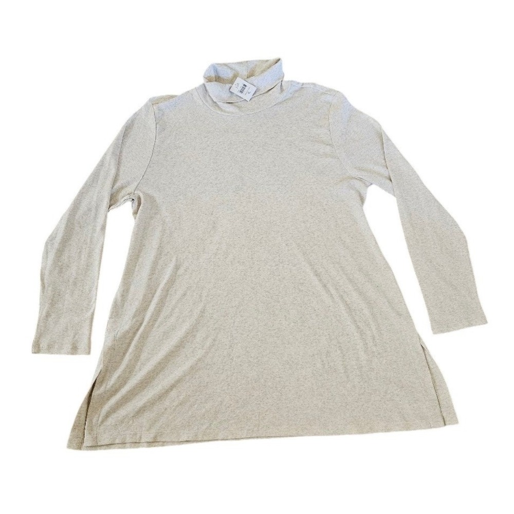 J. Jill Perfect Pima Cotton Turtleneck Tunic Oatmeal Heather XL Side Vent
